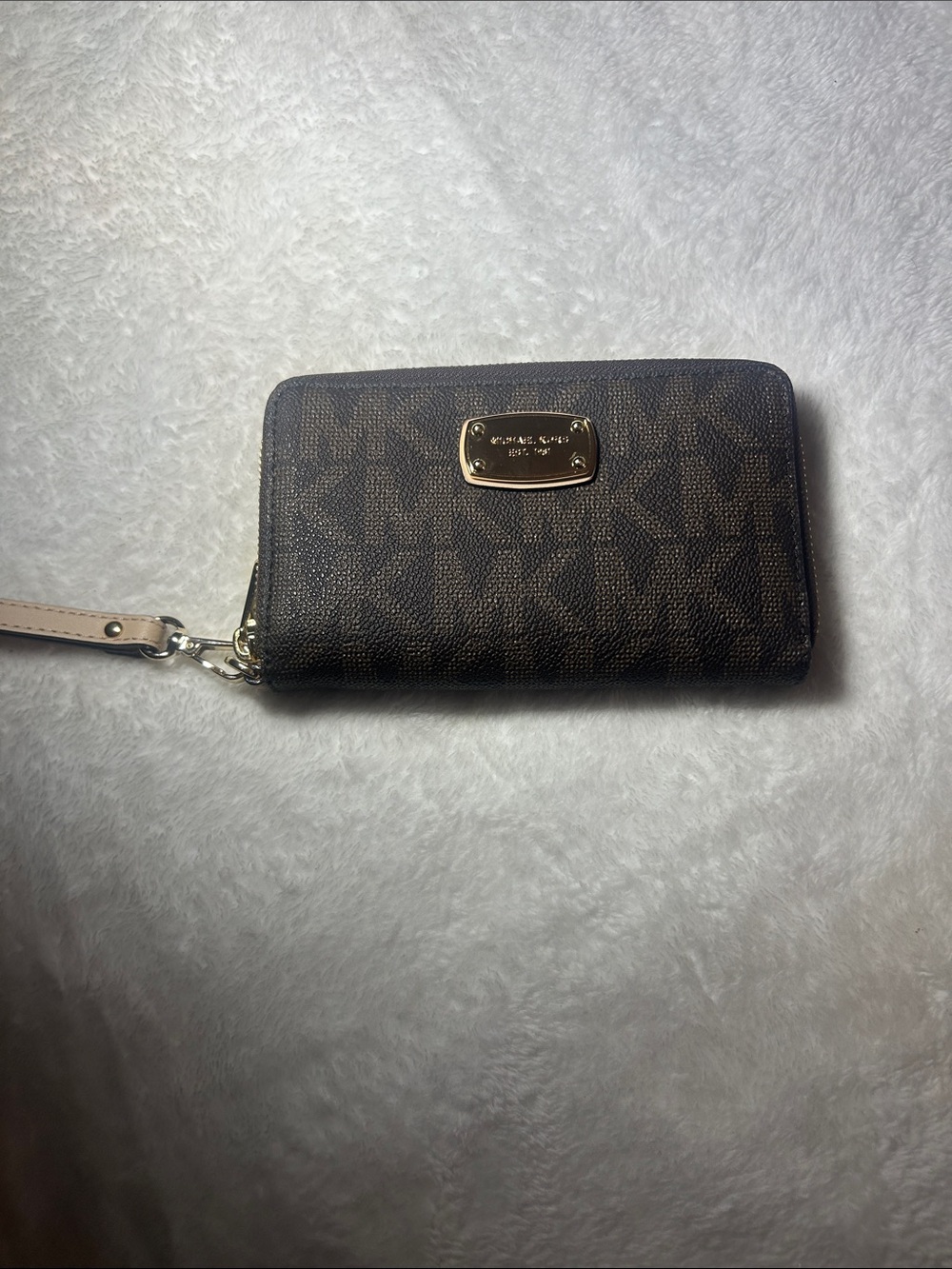 Michael Kors Brown Monogram Zip-Around Wristlet